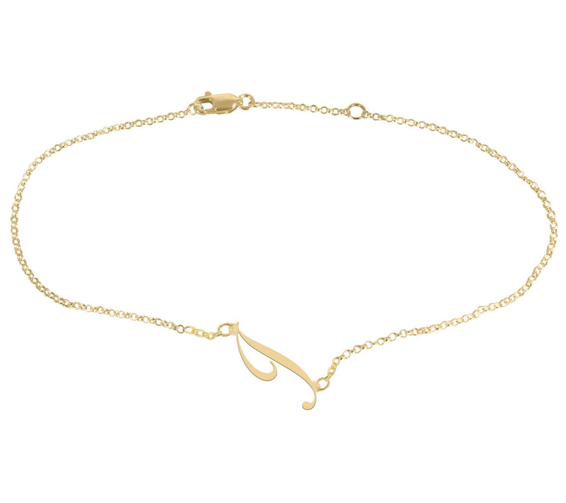 Personalized 14K Gold Plated Script Initial Ankle Bracelet — View 21