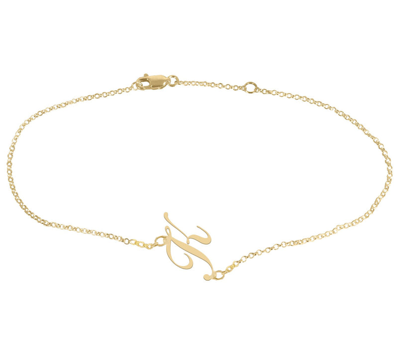 Personalized 14K Gold Plated Script Initial Ankle Bracelet — View 23