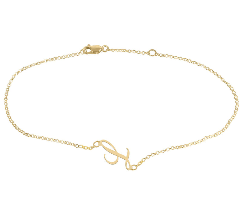 Personalized 14K Gold Plated Script Initial Ankle Bracelet — View 25