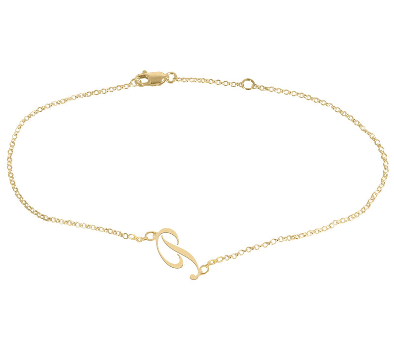 Personalized 14K Gold Plated Script Initial Ankle Bracelet — View 33