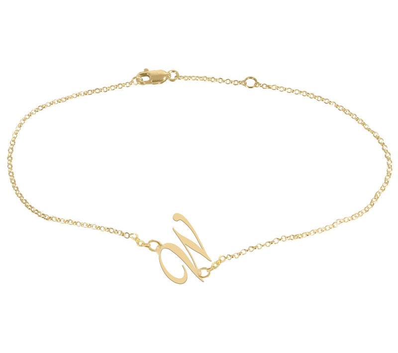 Personalized 14K Gold Plated Script Initial Ankle Bracelet — View 47