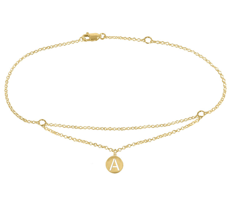 Personalized 14K Gold Plated Floating Initial Ankle Bracelet — Main view