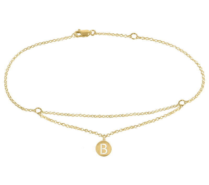 Personalized 14K Gold Plated Floating Initial Ankle Bracelet — View 5