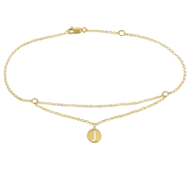 Personalized 14K Gold Plated Floating Initial Ankle Bracelet — View 21