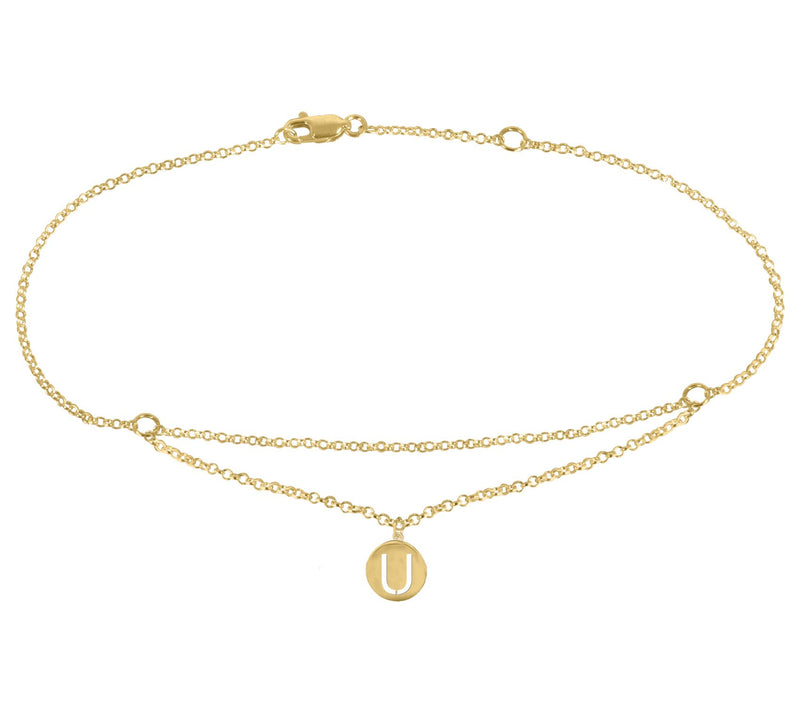 Personalized 14K Gold Plated Floating Initial Ankle Bracelet — View 43