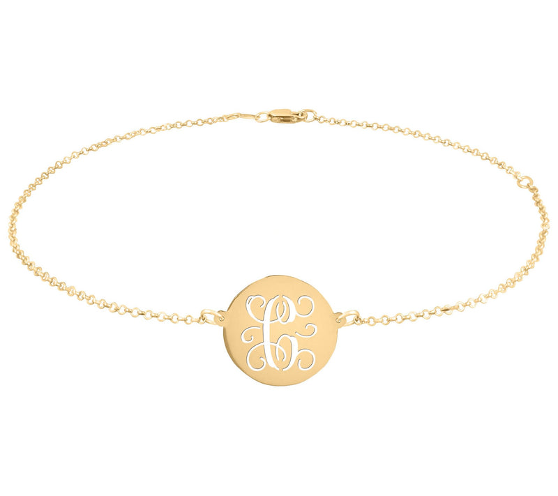 Personalized 14K Plated Script Initial Disc Ankle Bracelet — View 7