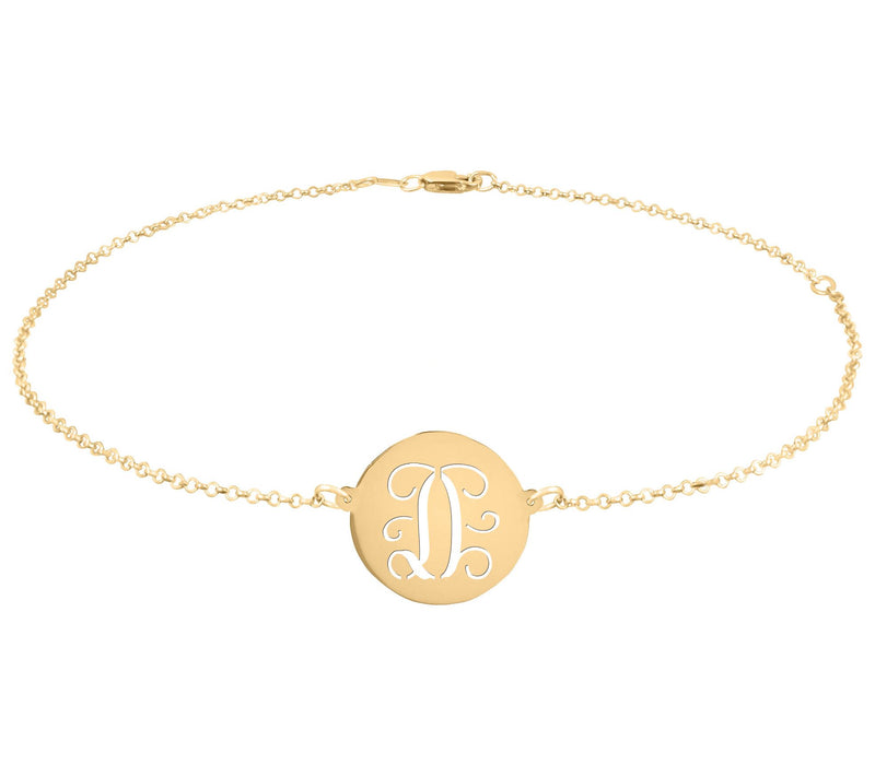 Personalized 14K Plated Script Initial Disc Ankle Bracelet — View 9