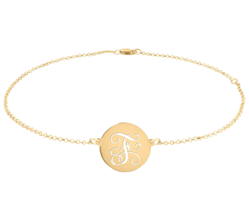 Personalized 14K Plated Script Initial Disc Ankle Bracelet — View 13