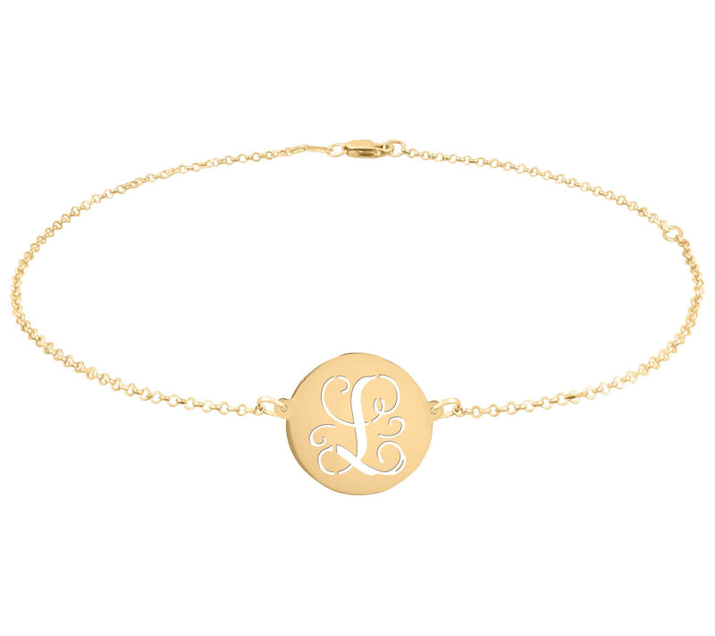 Personalized 14K Plated Script Initial Disc Ankle Bracelet — View 25