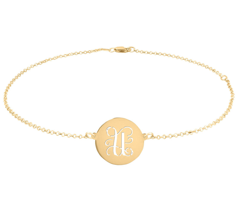 Personalized 14K Plated Script Initial Disc Ankle Bracelet — View 43