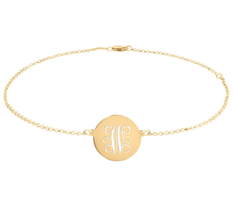 Personalized 14K Plated Script Initial Disc Ankle Bracelet — View 47