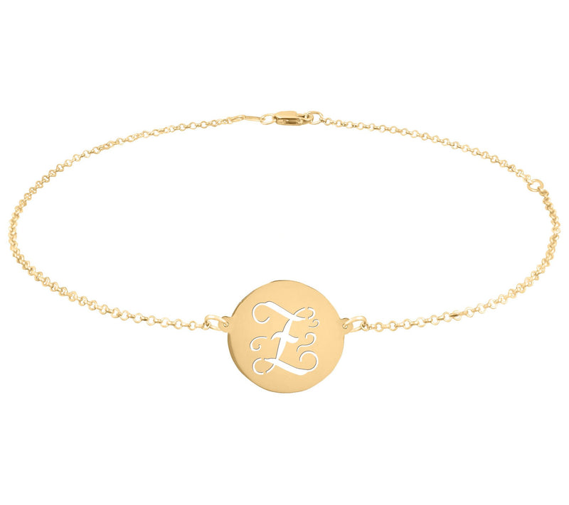 Personalized 14K Plated Script Initial Disc Ankle Bracelet — View 53