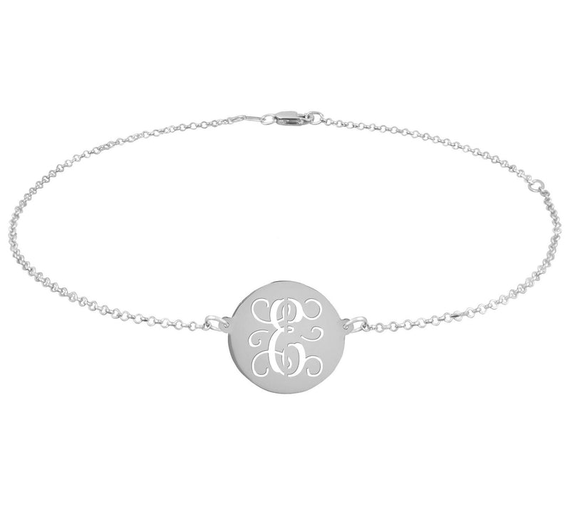 Personalized Sterling Script Initial Disc Ankle Bracelet — View 11