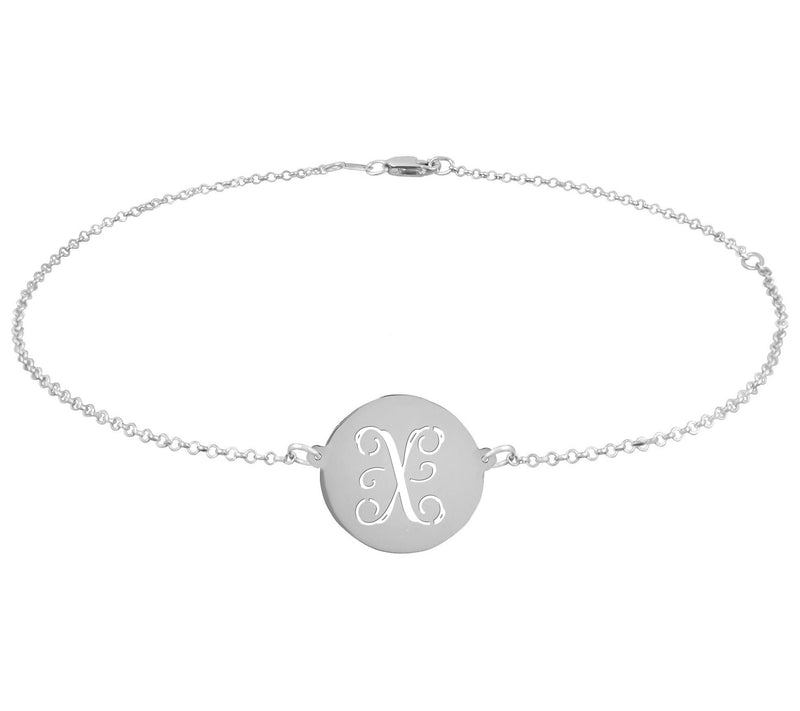 Personalized Sterling Script Initial Disc Ankle Bracelet — View 46