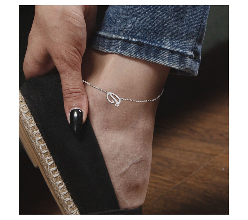 Personalized Sterling Silver Script Initial Ankle Bracelet — View 54