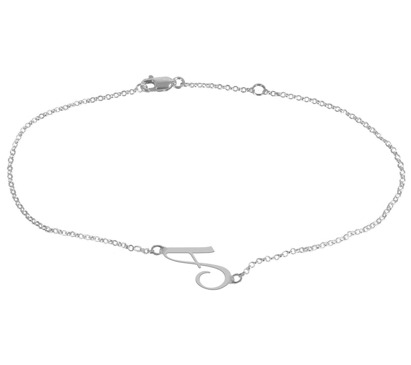 Personalized Sterling Silver Script Initial Ankle Bracelet — View 3