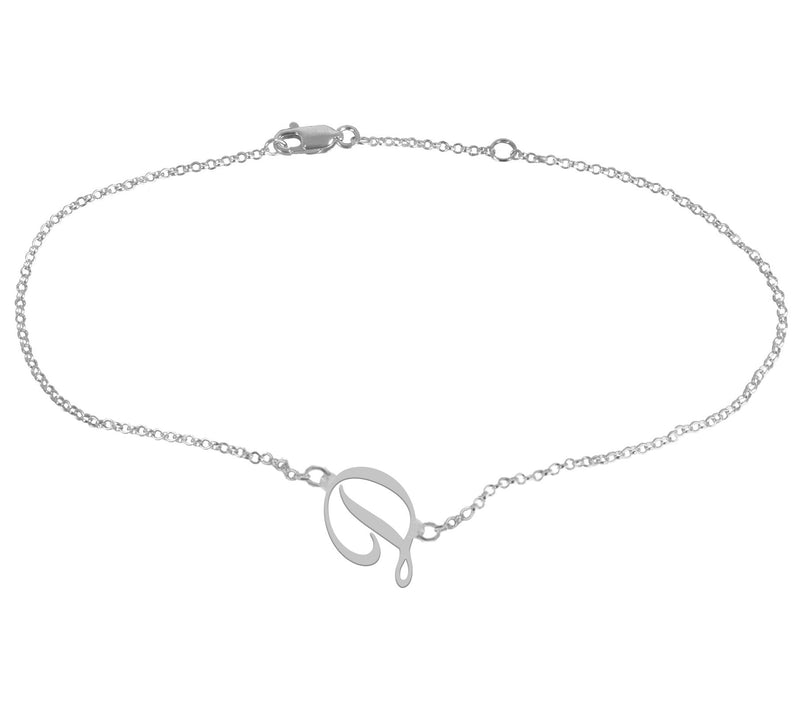 Personalized Sterling Silver Script Initial Ankle Bracelet — View 9