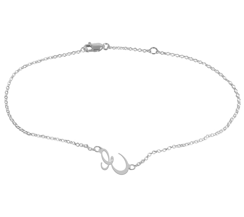 Personalized Sterling Silver Script Initial Ankle Bracelet — View 11