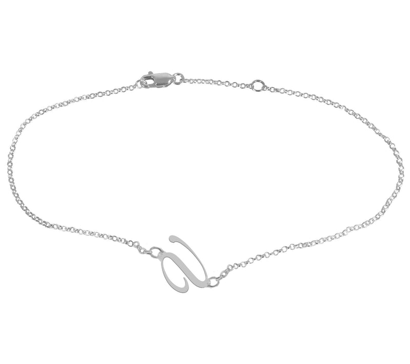 Personalized Sterling Silver Script Initial Ankle Bracelet — View 45