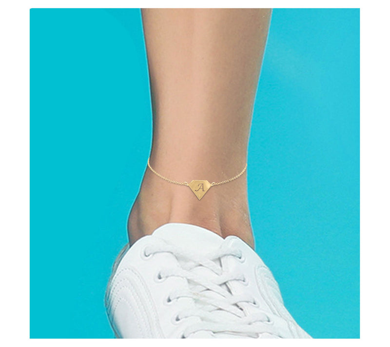 Personalized 14K Gold Plated Cut Out Initial Ankle Bracelet — View 54
