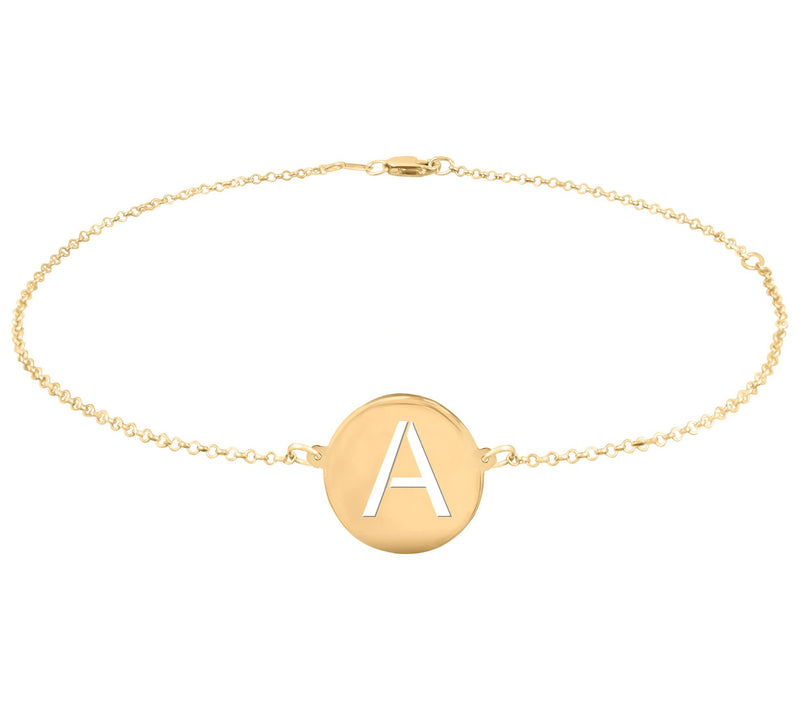 Personalized 14K Gold Plated Round Initial Ankle Bracelet — Main view