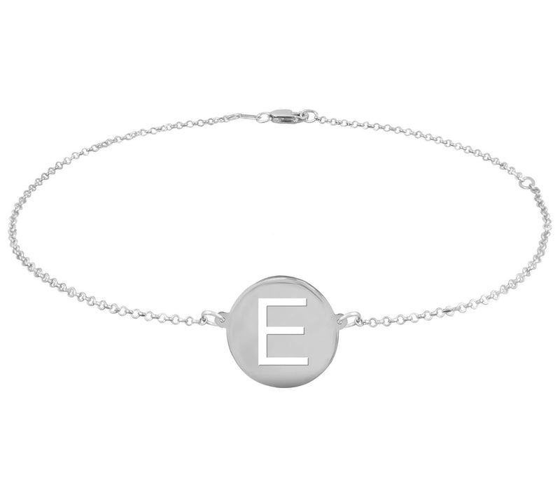 Personalized Sterling Silver Round Initial Ankle Bracelet — View 11