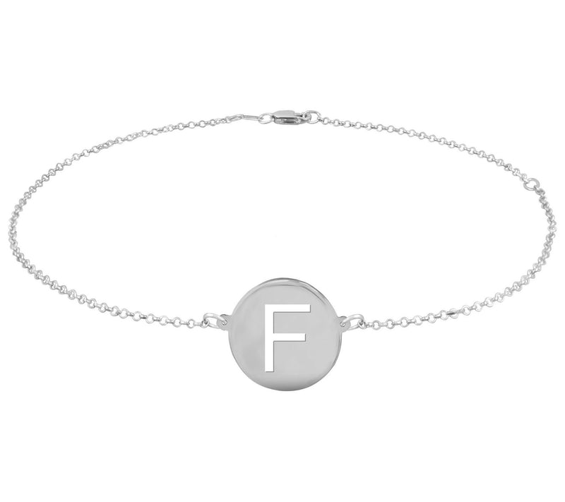 Personalized Sterling Silver Round Initial Ankle Bracelet — View 13