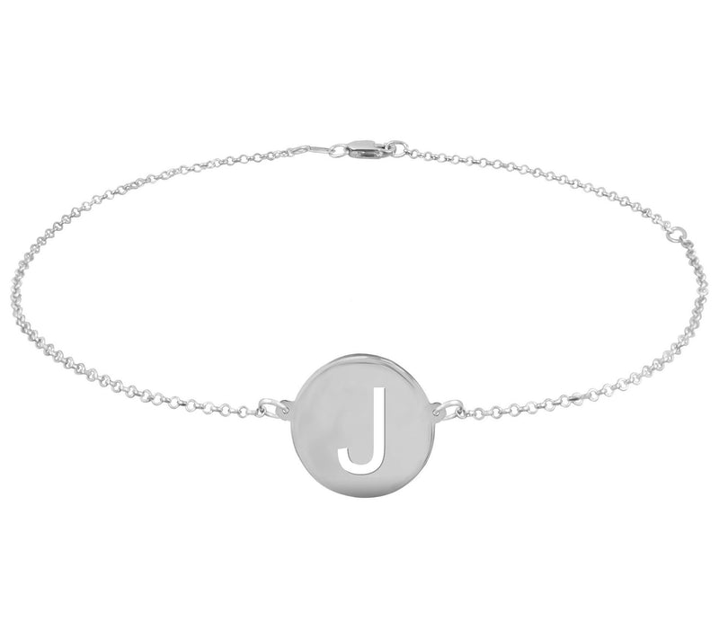Personalized Sterling Silver Round Initial Ankle Bracelet — View 21