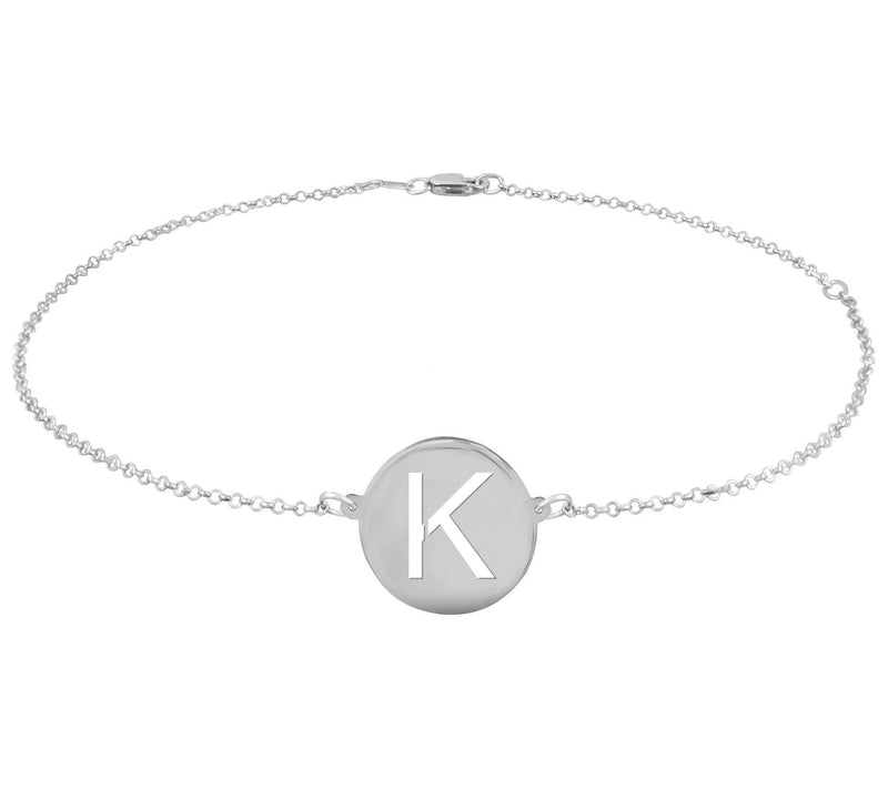 Personalized Sterling Silver Round Initial Ankle Bracelet — View 23