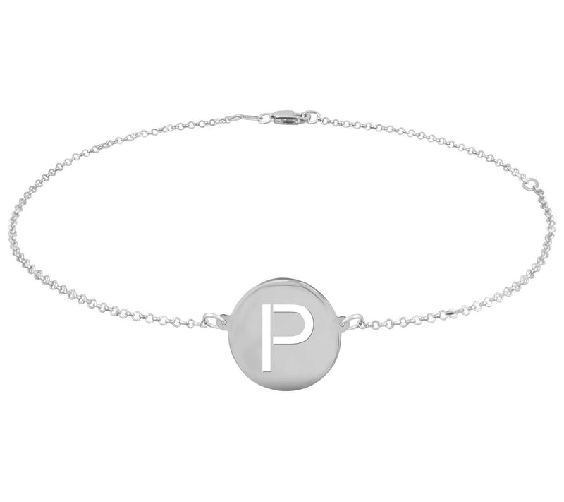 Personalized Sterling Silver Round Initial Ankle Bracelet — View 33