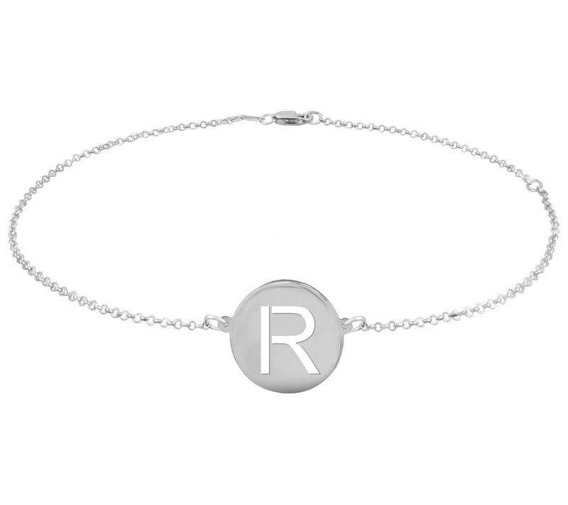Personalized Sterling Silver Round Initial Ankle Bracelet — View 37