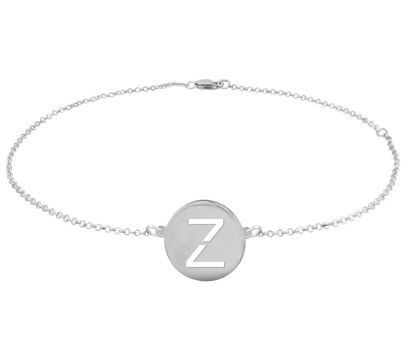 Personalized Sterling Silver Round Initial Ankle Bracelet — View 53