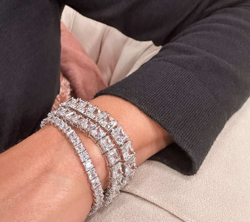 Diamonique 8mm Choice of Cut Sterling Silver Tennis Bracelet — View 7