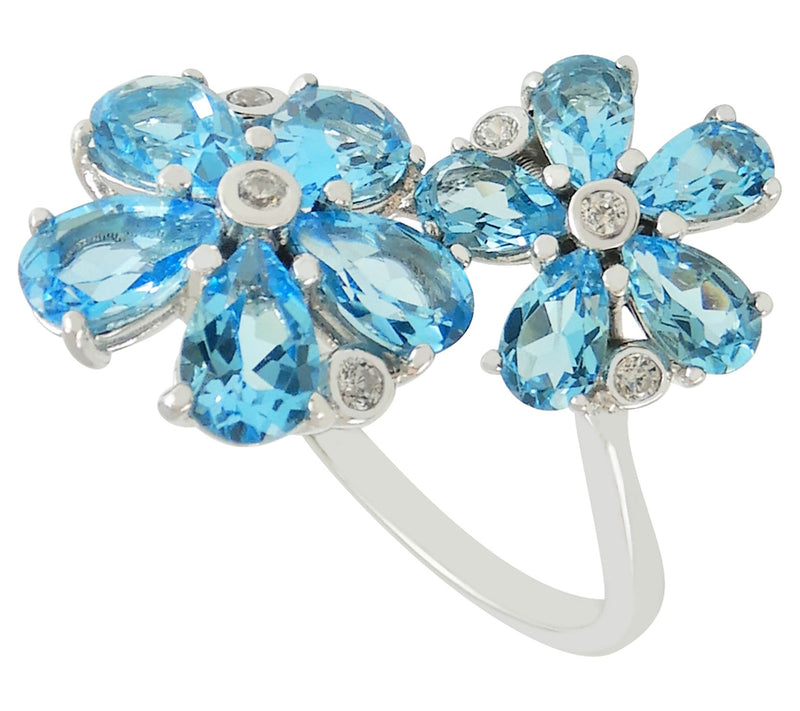 Diamonique Swiss Blue Topaz Floral Ring, Sterling Silver — View 4