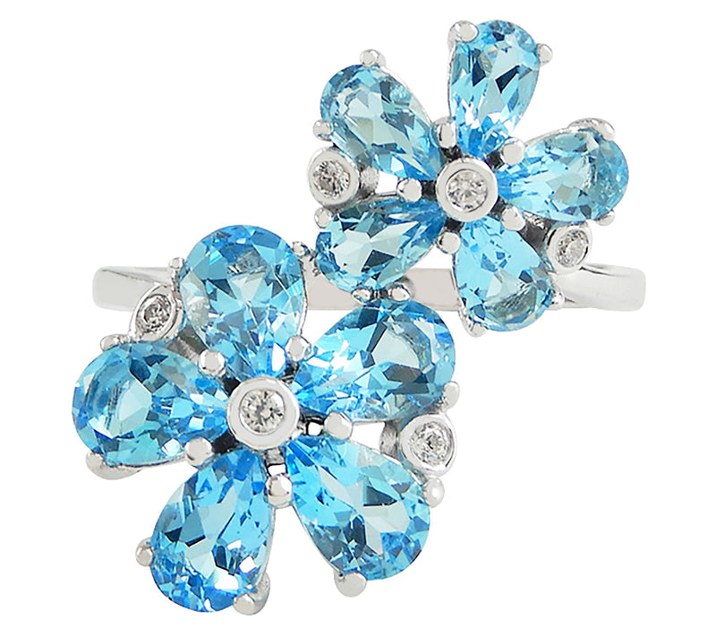 Diamonique Swiss Blue Topaz Floral Ring, Sterling Silver — View 3