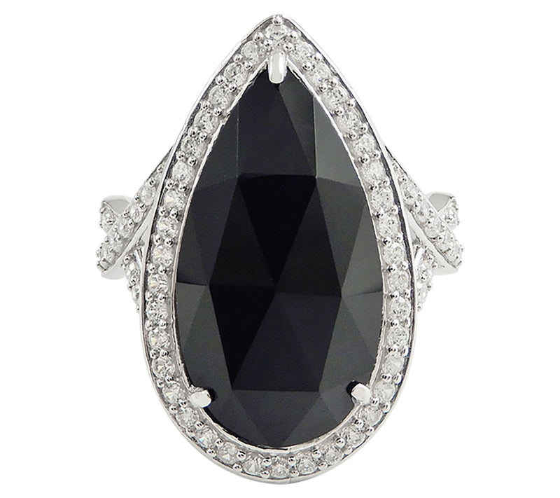 Diamonique Pear Cut Onyx Cocktail Ring, Sterling Silver — Main view