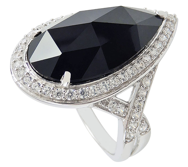 Diamonique Pear Cut Onyx Cocktail Ring, Sterling Silver — View 4