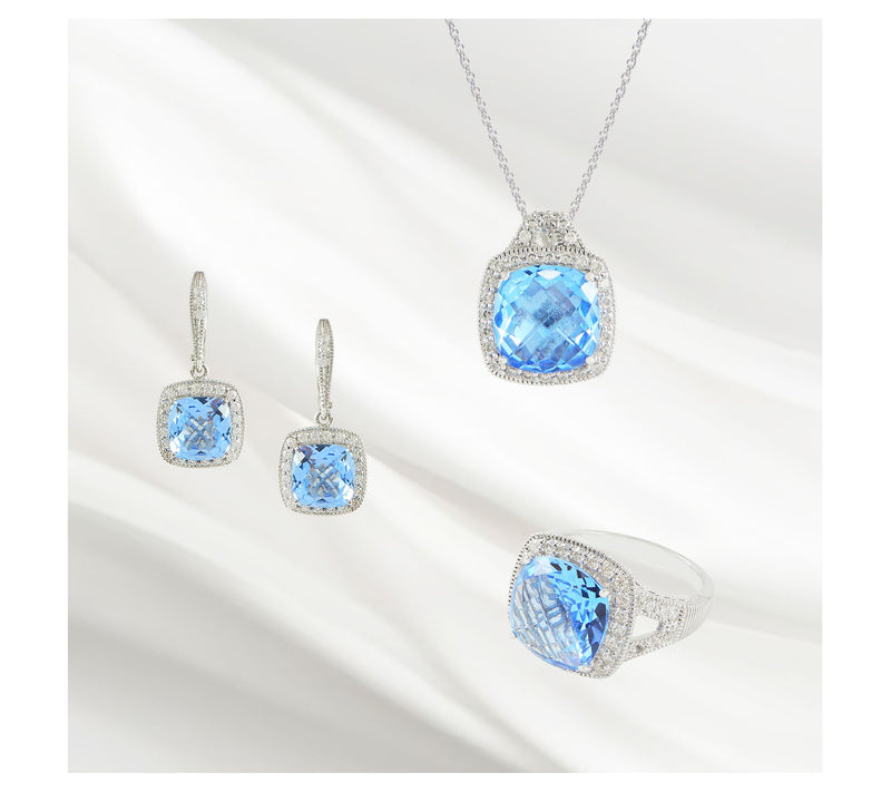 Diamonique Simulated Blue Quartz Halo Ring, Sterling Silver — View 7