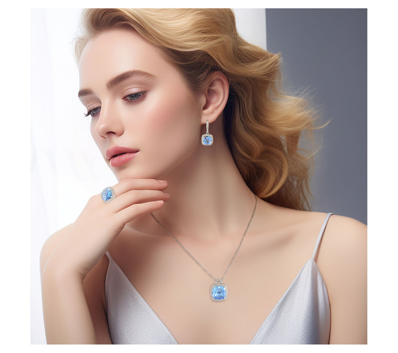 Diamonique Simulated Blue Quartz Halo Ring, Sterling Silver — View 6