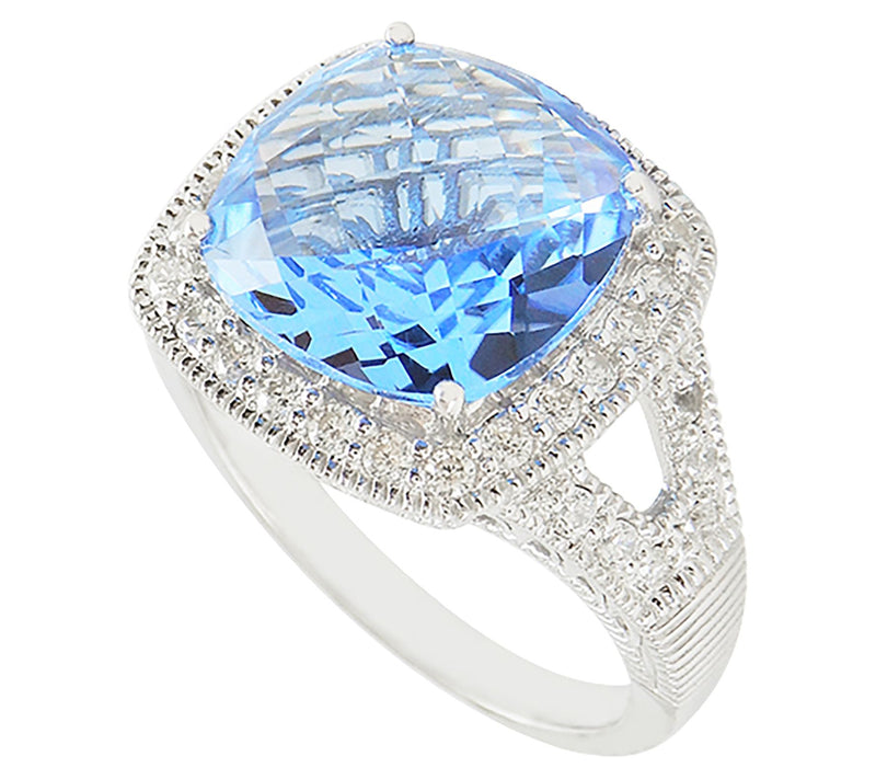 Diamonique Simulated Blue Quartz Halo Ring, Sterling Silver — View 4