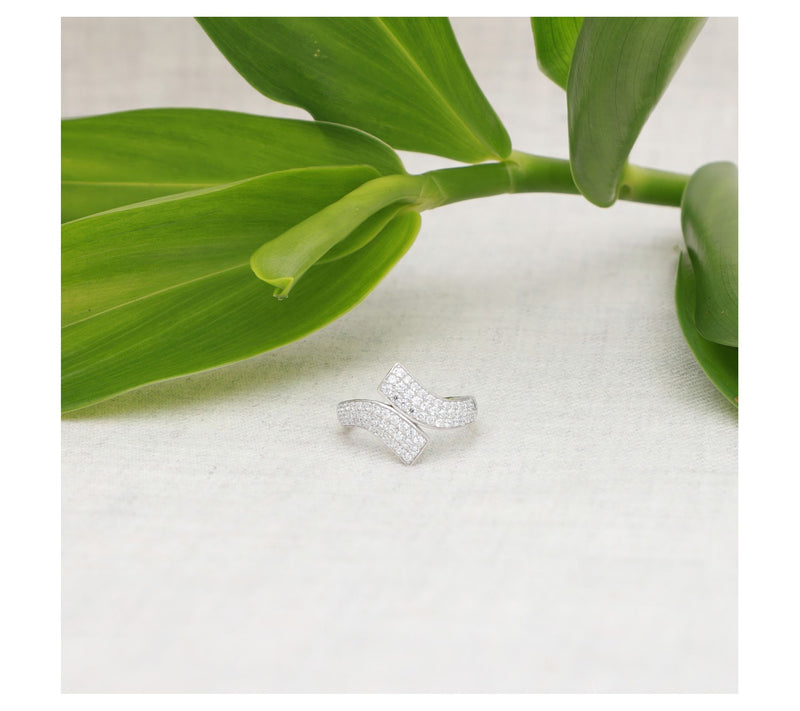 Ariva Sterling Silver Diamonique Pave Bypass Ring — View 4