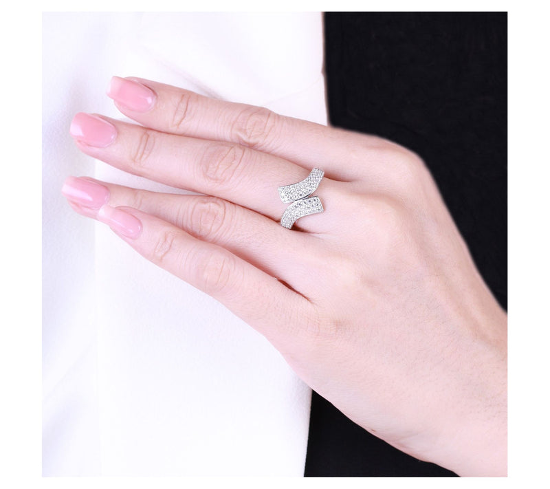 Ariva Sterling Silver Diamonique Pave Bypass Ring — View 5