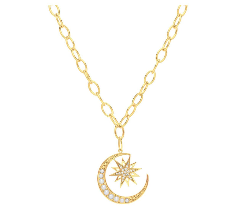 Ariva 18K Clad Diamonique & Cultured Pearl Celestial Necklace — Main view