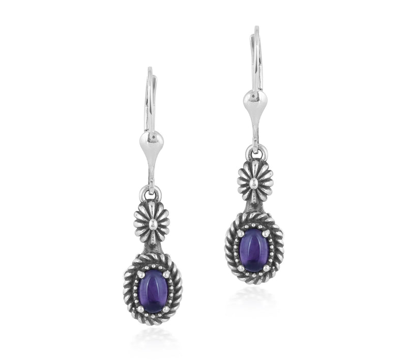 American West Sterling Concha Gemstone Leverbac k Earrings — View 11