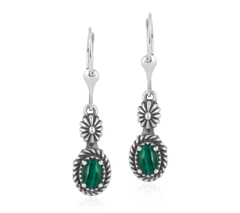 American West Sterling Concha Gemstone Leverbac k Earrings — View 12