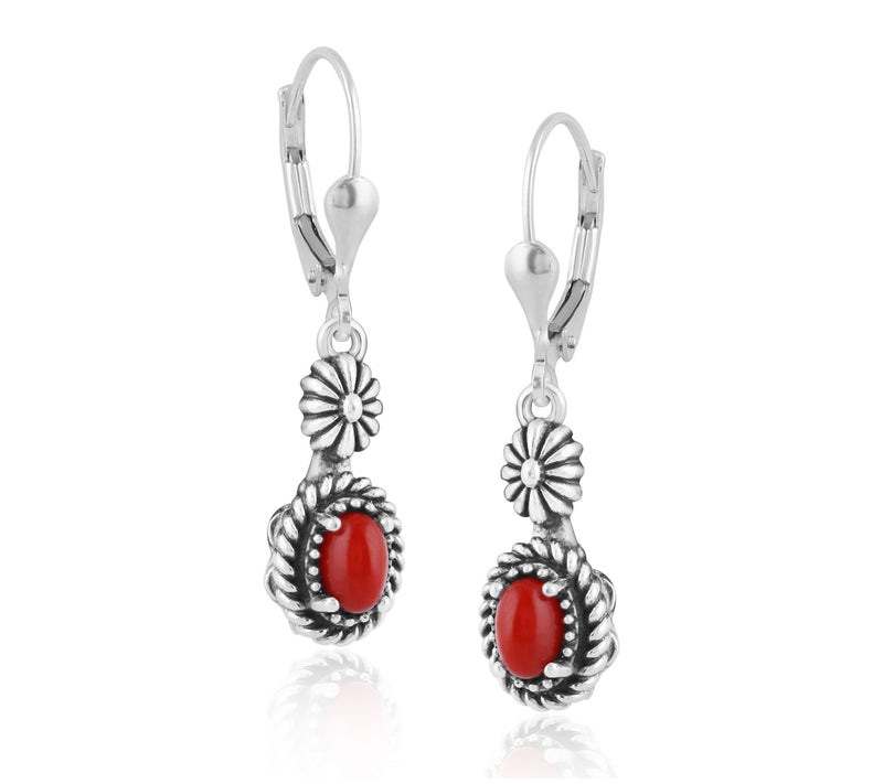 American West Sterling Concha Gemstone Leverbac k Earrings — View 4