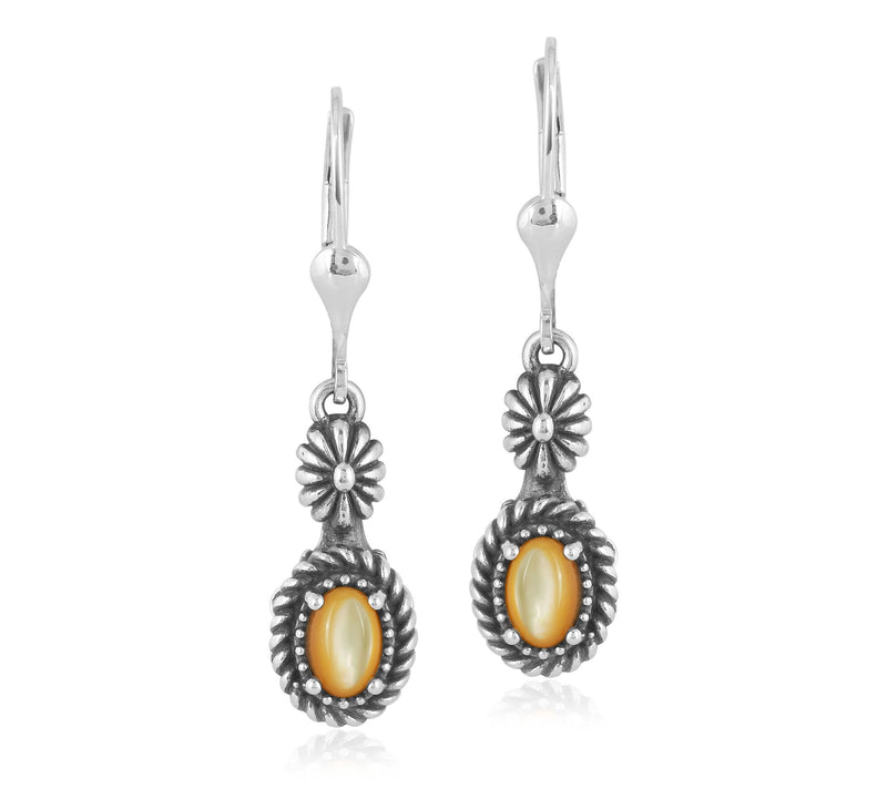 American West Sterling Concha Gemstone Leverbac k Earrings — View 13