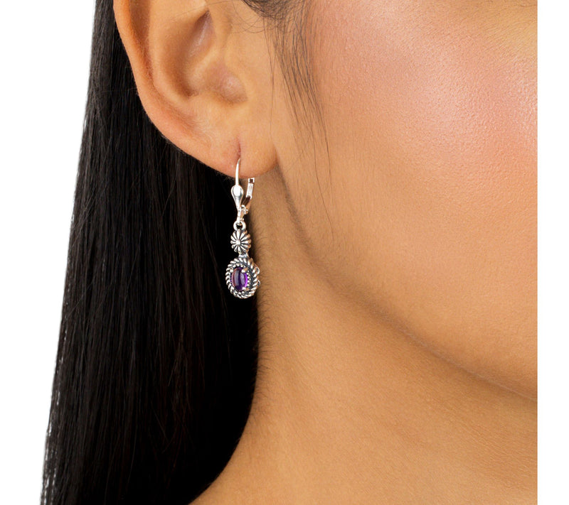 American West Sterling Concha Gemstone Leverbac k Earrings — View 7
