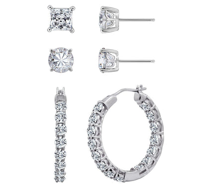 Diamonique 11.50 cttw Set of 3 Boxed Stud Earrings, Sterling