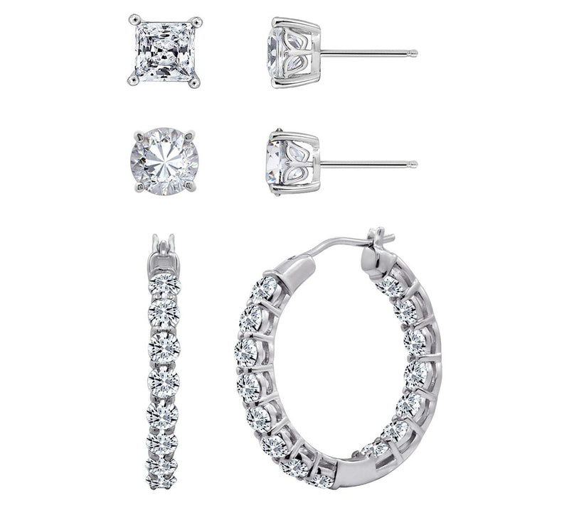 Diamonique 11.50 cttw Set of 3 Boxed Stud Earrings, Sterling — Main view